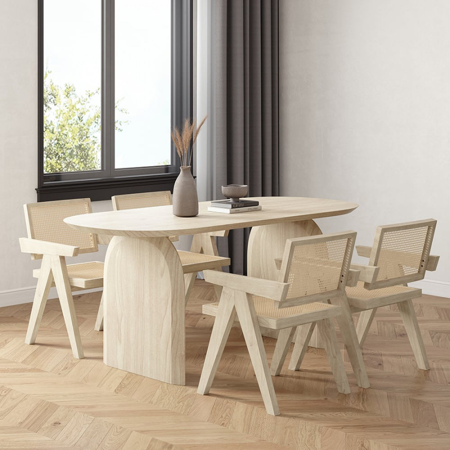 HMR Tintica Series Japandi Style Oval Wood Dining Table - Whitewash, 70.9" (Seats 4-6 People)