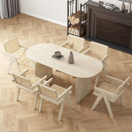 HMR Tintica Series Japandi Style Oval Wood Dining Table - Whitewash, 70.9" (Seats 4-6 People)