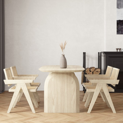 HMR Tintica Series Japandi Style Oval Wood Dining Table - Whitewash, 70.9" (Seats 4-6 People)