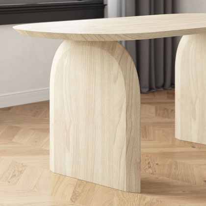 HMR Tintica Series Japandi Style Oval Wood Dining Table - Whitewash, 70.9" (Seats 4-6 People)