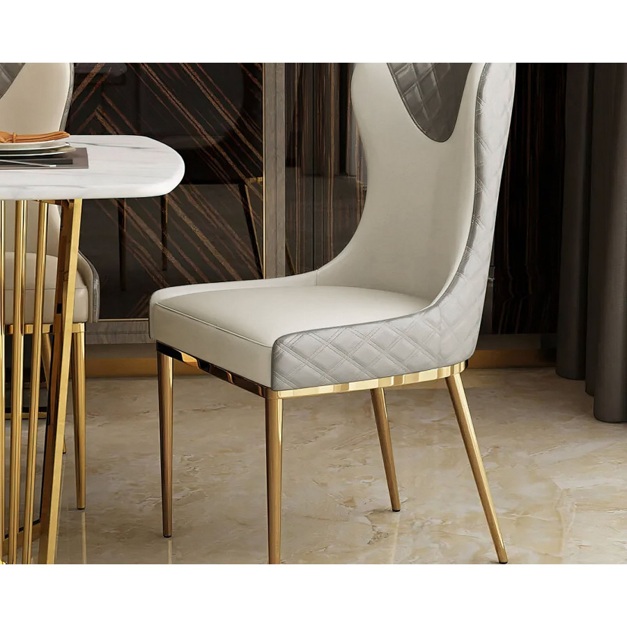 HMR Modern Dining Chairs with White PU Leather Upholstery - Gray, Set of 4