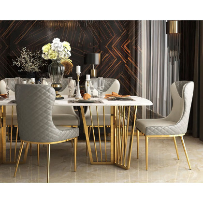 HMR Modern Dining Chairs with White PU Leather Upholstery - Gray, Set of 4
