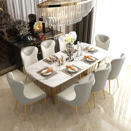 HMR Modern Dining Chairs with White PU Leather Upholstery - Gray, Set of 4