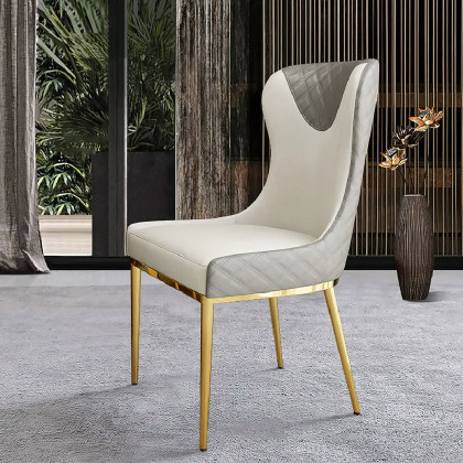HMR Modern Dining Chairs with White PU Leather Upholstery - Gray, Set of 4