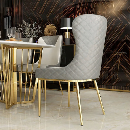 HMR Modern Dining Chairs with White PU Leather Upholstery - Gray, Set of 4