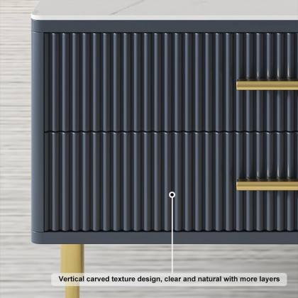 HMR - Cofab Modern Blue Coffee Table with 2 Glass Door Storage & 4 Drawers Gold Metal Legs