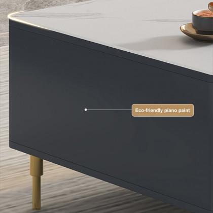 HMR - Cofab Modern Blue Coffee Table with 2 Glass Door Storage & 4 Drawers Gold Metal Legs