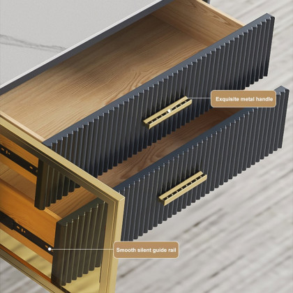HMR - Cofab Modern Blue Coffee Table with 2 Glass Door Storage & 4 Drawers Gold Metal Legs
