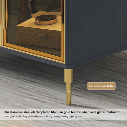 HMR - Cofab Modern Blue Coffee Table with 2 Glass Door Storage & 4 Drawers Gold Metal Legs