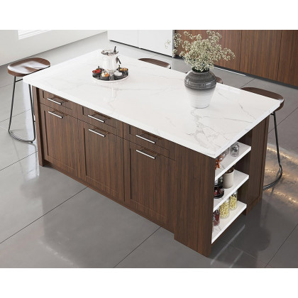 HMR 72" Modern Style Laminate Kitchen Islands with Multi-Storage - Walnut, Engineered Wood