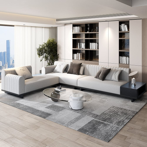 HMR 157" Modern Corner L-Shaped Sectional Sofa with Side Open Storage - Light Gray, Linen