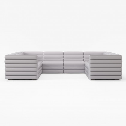 HMR 126" U-Shaped Modern Modular Sectional Sofa for 8 Seaters - Gray, Microfiber Leather