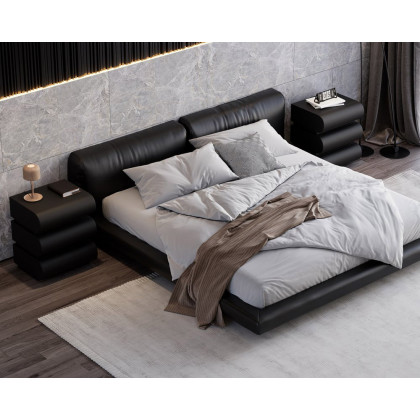 HMR Humply Modern Leather Smart Nightstand with Wireless Charger Drawers - Black, 3-Drawer, Set Of 2