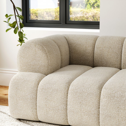 HMR - 118" Channel Sherpa Linen Sectional Sofa & Coffee Table Concrete Set