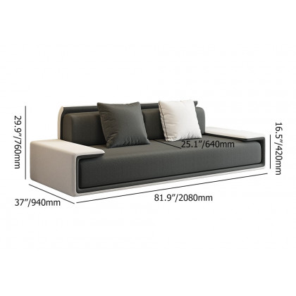 HMR - 81" Doart Modern Dark Gray Upholstered Armless 3-Seater Sofa Cotton Linen with Pillows