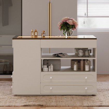 HMR 47"W Dresser Walk in Closet Island with Jewelry Storage LED Light - White