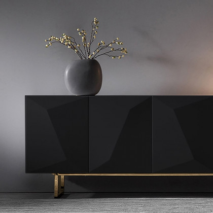 HMR 71" Modern Wood Sideboard and Buffets with 4 Doors Adjustable Shelves - Black & Gold