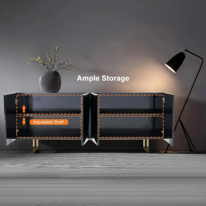 HMR 71" Modern Wood Sideboard and Buffets with 4 Doors Adjustable Shelves - Black & Gold