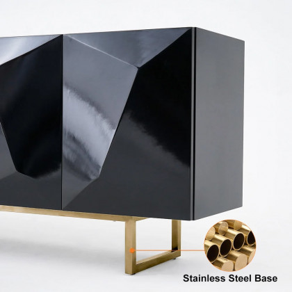 HMR 71" Modern Wood Sideboard and Buffets with 4 Doors Adjustable Shelves - Black & Gold