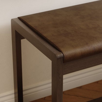HMR - 47" Mid-Century Modern Walnut Entryway Bench PU Leather Upholstered Bench Ash Wood Legs