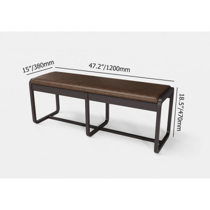 HMR - 47" Mid-Century Modern Walnut Entryway Bench PU Leather Upholstered Bench Ash Wood Legs