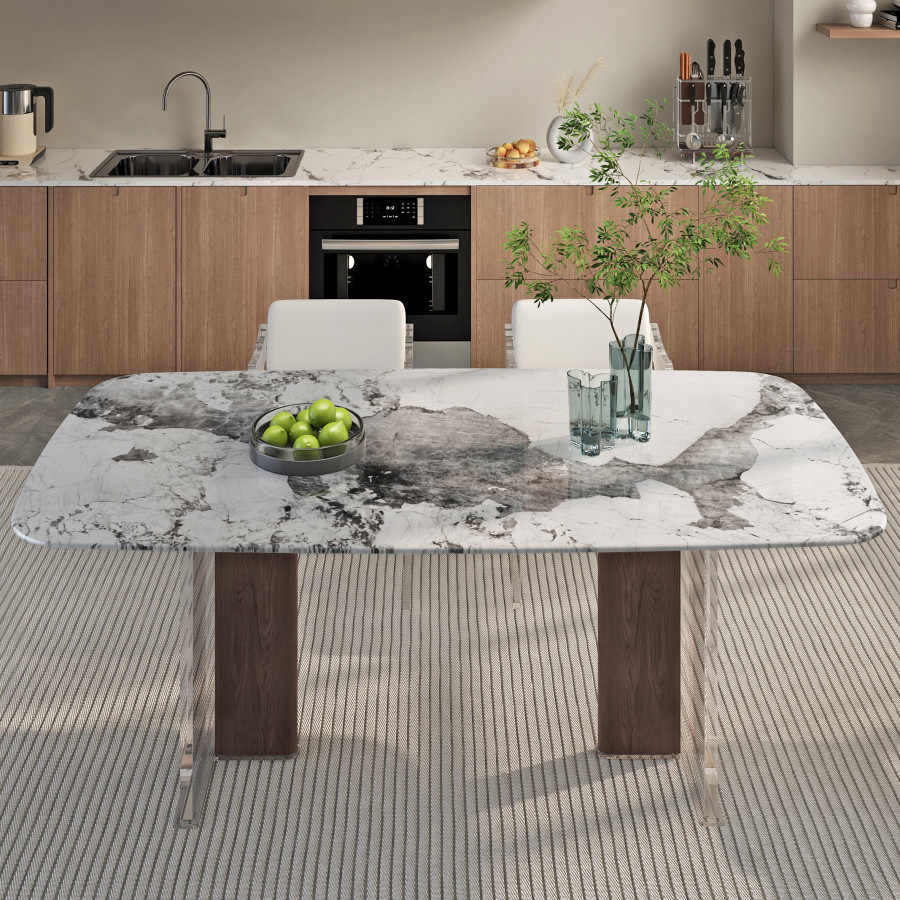 HMR - 78.7" Modern Rectangle Sintered Stone Dining Table Seats 4-6 People