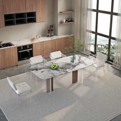 HMR - 78.7" Modern Rectangle Sintered Stone Dining Table Seats 4-6 People