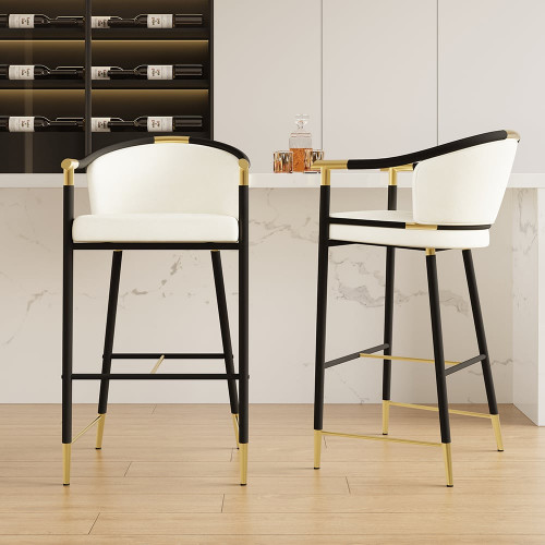 HMR Craines Series Modern Velvet Upholstered Bar Stools - Beige