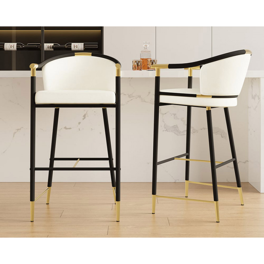 HMR Craines Series Modern Velvet Upholstered Bar Stools - Beige