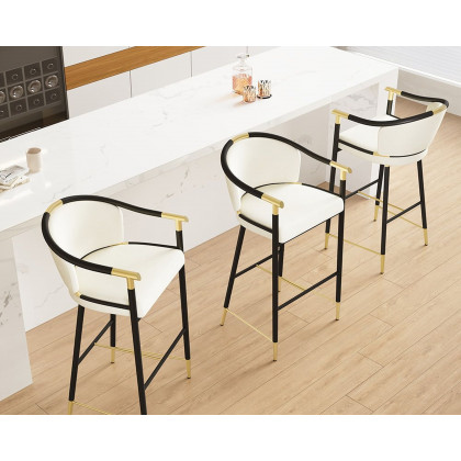 HMR Craines Series Modern Velvet Upholstered Bar Stools - Beige
