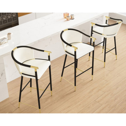 HMR Craines Series Modern Velvet Upholstered Bar Stools - Beige