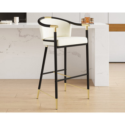 HMR Craines Series Modern Velvet Upholstered Bar Stools - Beige
