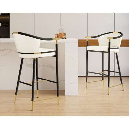 HMR Craines Series Modern Velvet Upholstered Bar Stools - Beige