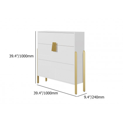 HMR - Modern Entryway White Shoe Storage Narrow Shoe Cabinet with 2 Flip Doors & 1 Drawer