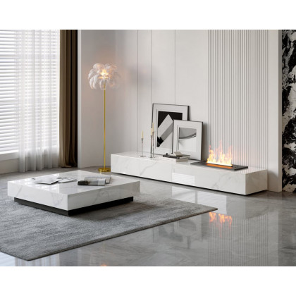 HMR Sintered Stone Electric Fireplace Humidifier TV Stand - White, 87"