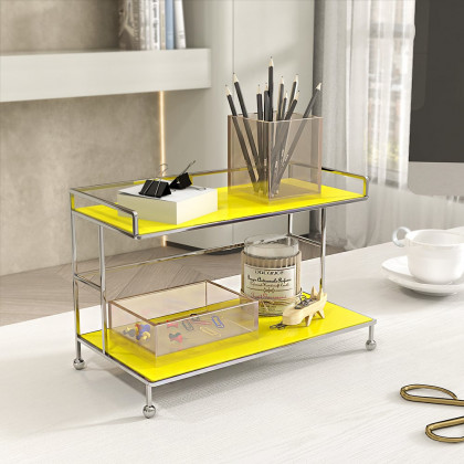 HMR Modern 2-Tier Acrylic Storage Shelf Storage Rack with Open Storage - Yellow