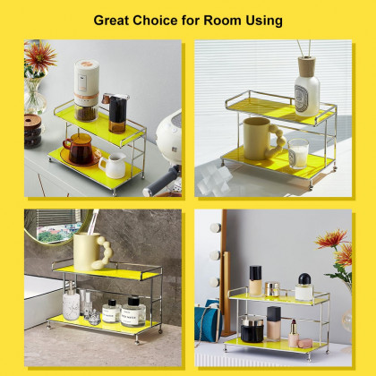 HMR Modern 2-Tier Acrylic Storage Shelf Storage Rack with Open Storage - Yellow