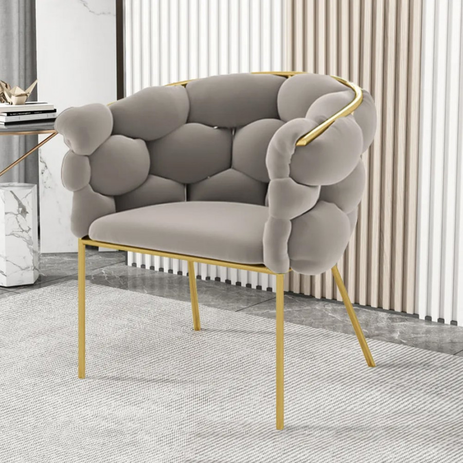 HMR - Nordic Tufted Accent Chair Velvet Upholstery in Gray