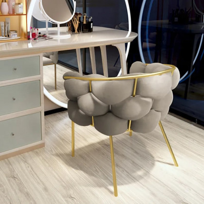 HMR - Nordic Tufted Accent Chair Velvet Upholstery in Gray