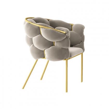 HMR - Nordic Tufted Accent Chair Velvet Upholstery in Gray