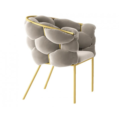 HMR - Nordic Tufted Accent Chair Velvet Upholstery in Gray