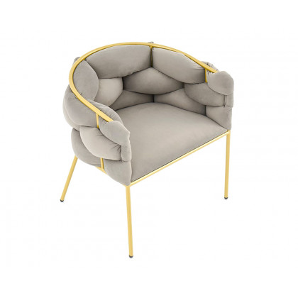 HMR - Nordic Tufted Accent Chair Velvet Upholstery in Gray