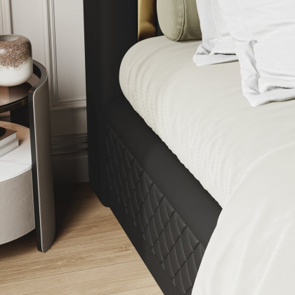 HMR Modern Upholstered Bed Frame with Polished Gold and Faux Leather Headboard - Black, King Size