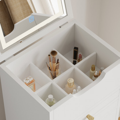 HMR - 5-Drawer Beauty Cart Dresser with LED Mirror & Jewelry Storage