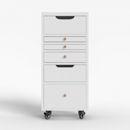 HMR - 5-Drawer Beauty Cart Dresser with LED Mirror & Jewelry Storage