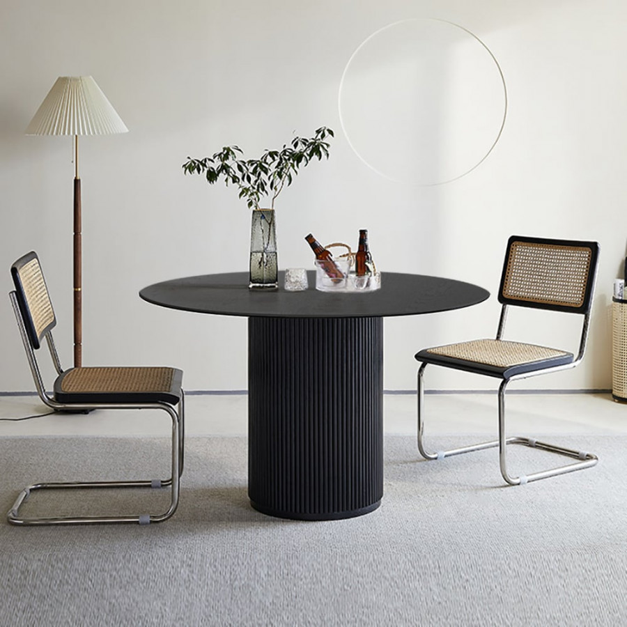 HMR Japandi Style Round Wood Dining Table - Black, 39.4" (Seats 2-4 People)
