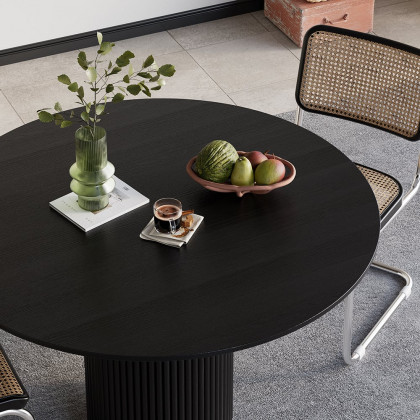 HMR Japandi Style Round Wood Dining Table - Black, 39.4" (Seats 2-4 People)