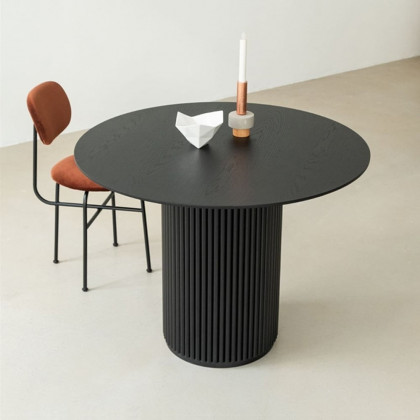 HMR Japandi Style Round Wood Dining Table - Black, 39.4" (Seats 2-4 People)