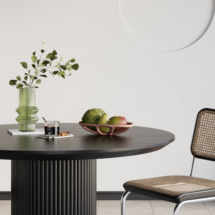 HMR Japandi Style Round Wood Dining Table - Black, 39.4" (Seats 2-4 People)