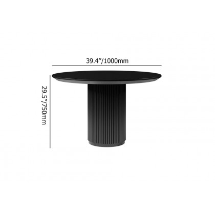 HMR Japandi Style Round Wood Dining Table - Black, 39.4" (Seats 2-4 People)